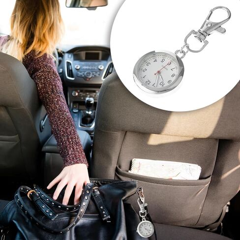 ساعة ميكيكيت ممرضة فوب - ساعة كوارتز معلقة بمشبك مع مؤشر ثواني أحمر للمحترفين الطبيين - ساعة جيب سهلة القراءة لطية صدر السترة للأطباء والممرضات وسترات فرك (لون فضي) in Kuwait