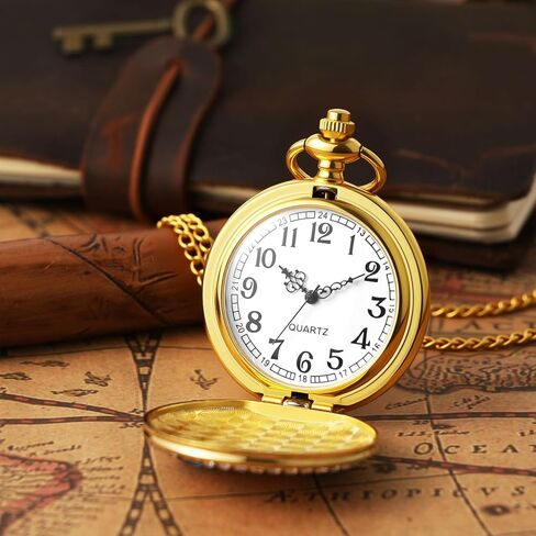 JewelryWe ساعة جيب النساء الرجال: الذهب خمر البرونزية الكوارتز التناظرية الجوف تألق بلينغ حجر الراين نحل العسل هنتر حالة فوب سلسلة ساعة هدية in Saudi Arabia