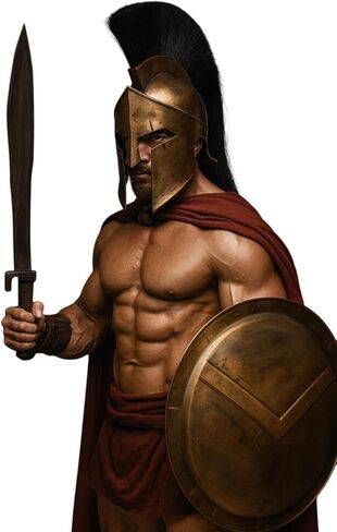 Battle Damage Spartan Helmet with Shield 300 King Leonidas Full Costume, Spartan Muscle Armor Costume King Leonidas in Saudi Arabia