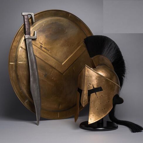 Battle Damage Spartan Helmet with Shield 300 King Leonidas Full Costume, Spartan Muscle Armor Costume King Leonidas in Saudi Arabia