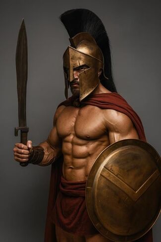 Battle Damage Spartan Helmet with Shield 300 King Leonidas Full Costume, Spartan Muscle Armor Costume King Leonidas in Saudi Arabia