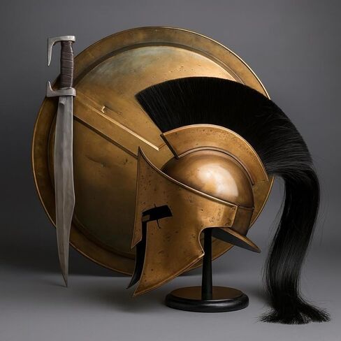 Battle Damage Spartan Helmet with Shield 300 King Leonidas Full Costume, Spartan Muscle Armor Costume King Leonidas in Saudi Arabia