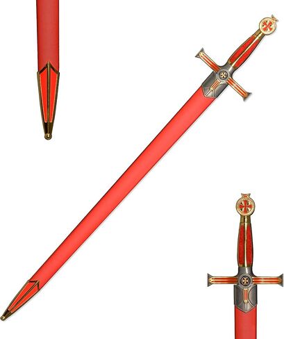 Sauvagine-33.3 بوصة سيف معدني تمبلار نايت باللونين الأحمر والذهبي - نسخة طبق الأصل من العصور الوسطى الصليبية للكوسبلاي والجمع والعرض in Kuwait