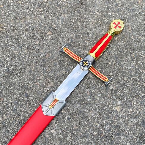 Sauvagine-33.3 بوصة سيف معدني تمبلار نايت باللونين الأحمر والذهبي - نسخة طبق الأصل من العصور الوسطى الصليبية للكوسبلاي والجمع والعرض in Kuwait