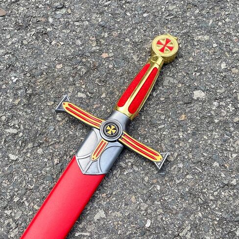 Sauvagine-33.3 بوصة سيف معدني تمبلار نايت باللونين الأحمر والذهبي - نسخة طبق الأصل من العصور الوسطى الصليبية للكوسبلاي والجمع والعرض in Kuwait