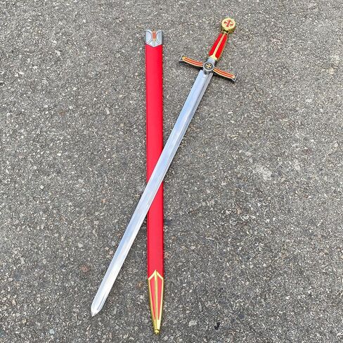 Sauvagine-33.3 بوصة سيف معدني تمبلار نايت باللونين الأحمر والذهبي - نسخة طبق الأصل من العصور الوسطى الصليبية للكوسبلاي والجمع والعرض in Kuwait