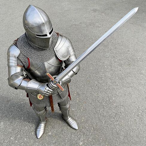 Sauvagine-33.3 بوصة سيف معدني تمبلار نايت باللونين الأحمر والذهبي - نسخة طبق الأصل من العصور الوسطى الصليبية للكوسبلاي والجمع والعرض in Kuwait