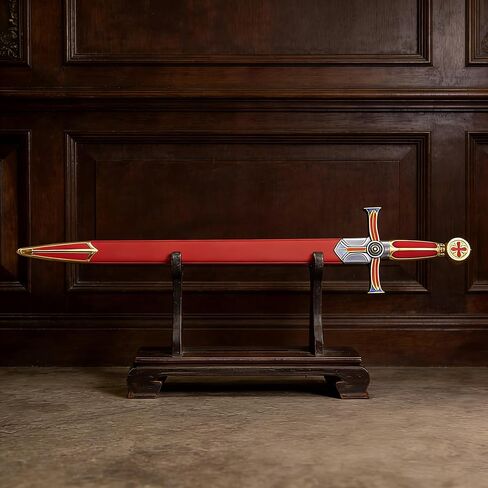 Sauvagine-33.3 بوصة سيف معدني تمبلار نايت باللونين الأحمر والذهبي - نسخة طبق الأصل من العصور الوسطى الصليبية للكوسبلاي والجمع والعرض in Kuwait