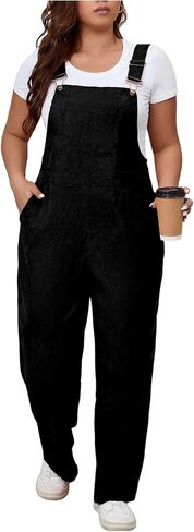 OYOANGLE Women's Plus Size Buckle Front Corduroy Jumpsuit Sleeveless Going Out Overalls with Pockets in Saudi Arabia