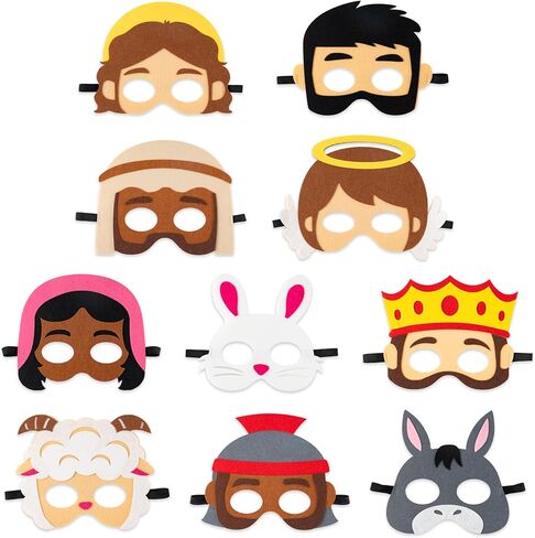 BeYumi Easter Nativity Felt Masks - 10Pcs Easter Christian Story Felt Mask Set Jesus Resurrection Story Character Cosplay Mask Church Sunday School Classroom Kid Bible Role Play Costume Party Supplies in Saudi Arabia