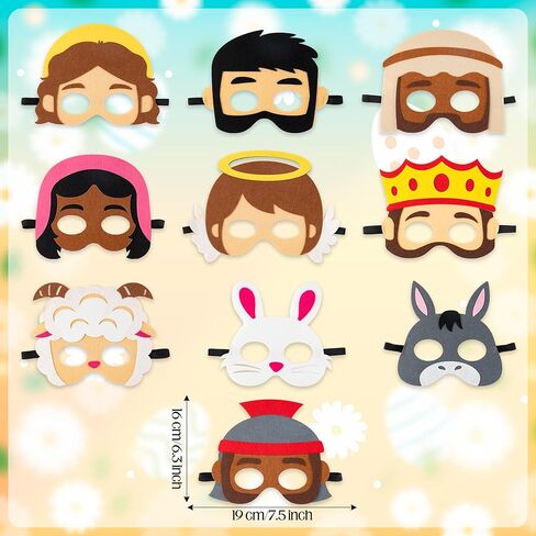 BeYumi Easter Nativity Felt Masks - 10Pcs Easter Christian Story Felt Mask Set Jesus Resurrection Story Character Cosplay Mask Church Sunday School Classroom Kid Bible Role Play Costume Party Supplies in Saudi Arabia