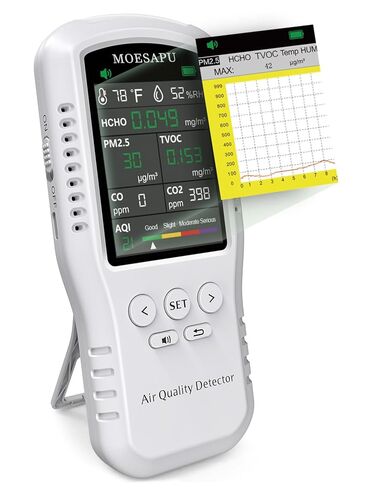 Indoor Air Quality Monitor Accurate Tester for Formaldehyde HCHO TVOC PM2.5 CO2 CO Multifunctional Air Gas Detector Real Time Data&Mean Value Recording for Home Office in Kuwait