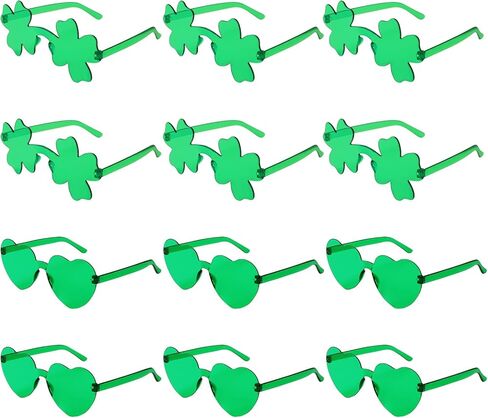 12pairs St. Patrick's Day Sunglasses, Green Shamrock Heart Rimless Glasses St. Patrick's Accessories Eyewear for Party Favor Decorations in Saudi Arabia