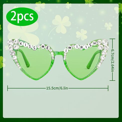 St Patricks Day Glasses Shamrock Sunglasses 2Pairs Irish St Patrick's Day Outfit for Women Leprechaun Costume Fashion Glasses Saint Patricks Accessories Party Favors Decorations Supplies in Saudi Arabia