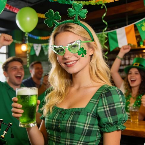 St Patricks Day Glasses Shamrock Sunglasses 2Pairs Irish St Patrick's Day Outfit for Women Leprechaun Costume Fashion Glasses Saint Patricks Accessories Party Favors Decorations Supplies in Saudi Arabia