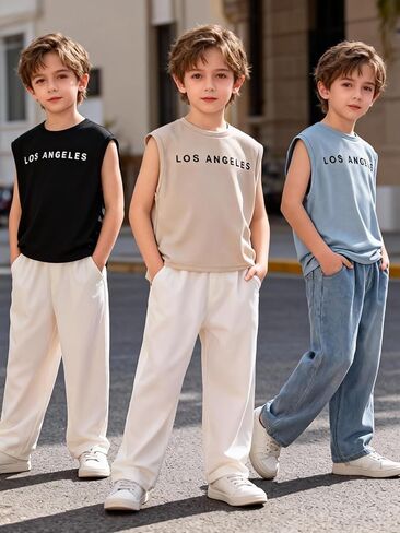 Boys 3 Pieces Tank Top Mix Set, Sleeveless Tank Tops Summer Kids Casual Vest Clothes with Differ 3Colors Sets in Saudi Arabia