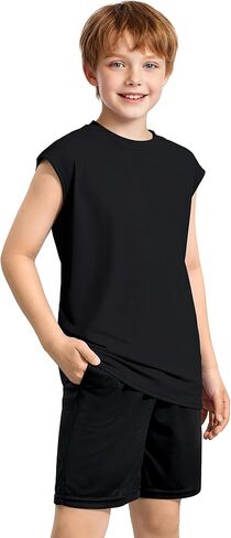 الأولاد تانك القمم رياضية بلا أكمام تي شيرت شبكة سريعة الجافة Crewneck الملابس الداخلية للأطفال 7-14 سنة in Saudi Arabia