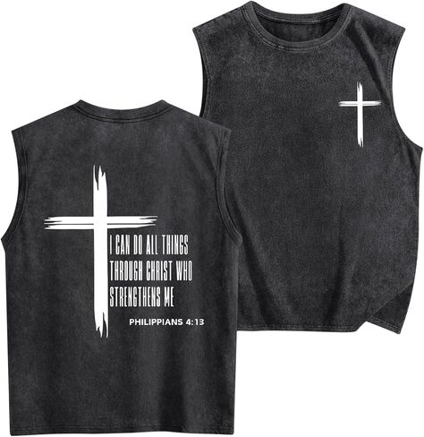 Fkatuzi Boys Christian Graphic Tank Tops God Jesus Shirts for Kids Cross Faith Religious Cotton Acid Wash Sleevesless Tshirt in Kuwait