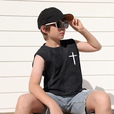 Fkatuzi Boys Christian Graphic Tank Tops God Jesus Shirts for Kids Cross Faith Religious Cotton Acid Wash Sleevesless Tshirt in Kuwait