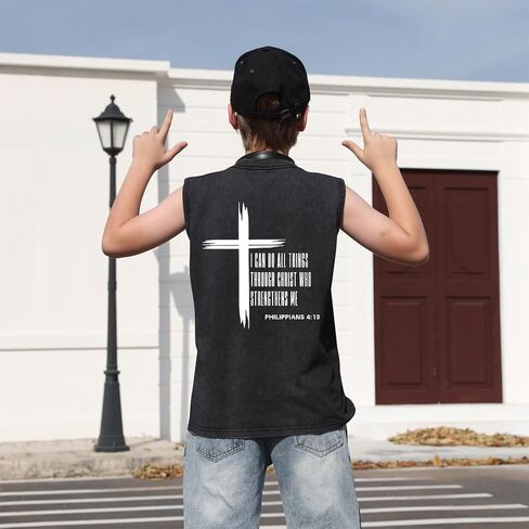 Fkatuzi Boys Christian Graphic Tank Tops God Jesus Shirts for Kids Cross Faith Religious Cotton Acid Wash Sleevesless Tshirt in Kuwait