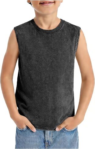 Boys Sleeveless Tank Tops Vintage Acid Wash Tshirt Kids Cotton Athletic Active Workout Muscle Tee Shirts Undershirts in Kuwait