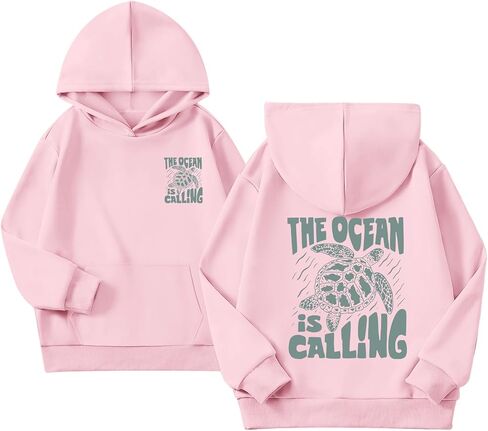 Cute Sea Turtle Graphic Hoodies for Girls The Ocean Is Calling Beach Preppy Sweatshirt Kids Vacation Pullover Tops in Saudi Arabia