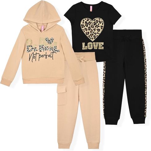 مجموعة Dreamstar Girls Fleece المكونة من 4 قطع - بلوزة مريحة وسراويل رياضية للركض، ملابس مريحة ناعمة ميكس ومتطابقة للأطفال والمراهقين والمراهقين in Saudi Arabia