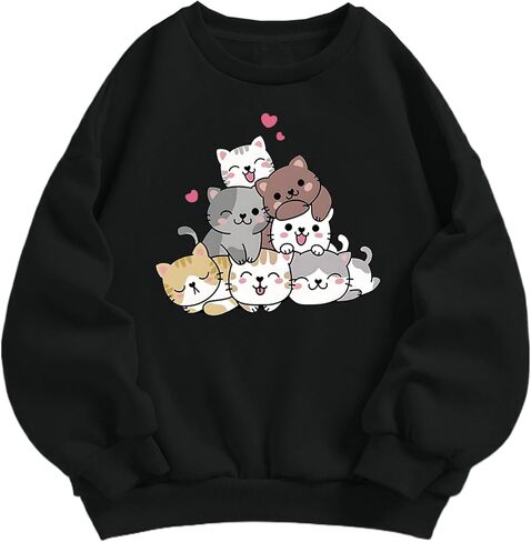 سويت شيرت لطيف على شكل قطة من KEEVICI للفتيات، سويت شيرت برسومات Kawaii للأطفال، قمصان بأكمام طويلة مطبوعة على شكل حيوانات، بلوفر بقلنسوة برسوم كارتونية in Saudi Arabia