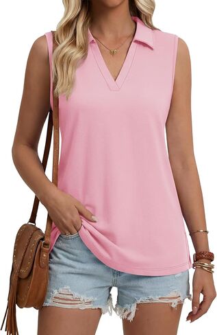 YUCOLEN Sleeveless Tank Tops for Women V Neck Polo Shirt Loose Fit UPF 50+ Collared Basic Casual Summer Tee in Kuwait
