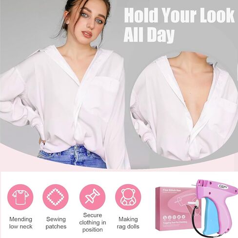 Fine Stitch Gun for Clothes, Stitchy Sewing Gun Quick Clothing Fixer, Micro Clothing Tag Gun Kit Include 6 Fine Needles & 2,000 Mini Fasteners, WarmPink+Blue in Saudi Arabia