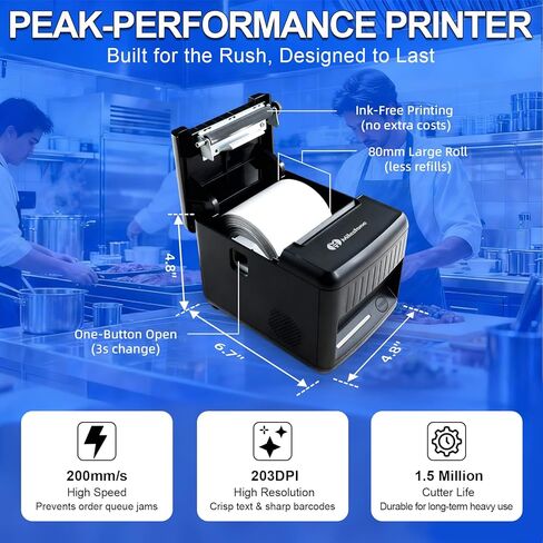 طابعة إيصالات Milestone P80E POS، طابعة إيصالات حرارية USB 80 مم مع قاطع تلقائي وتنبيهات صوتية وبصرية، طابعات بيع بالتجزئة للمطبخ مع USB Ethernet درج للنقود يدعم Windows Mac in Kuwait