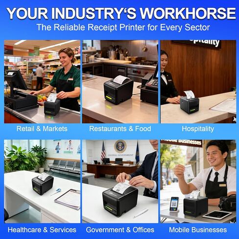 طابعة إيصالات Milestone P80E POS، طابعة إيصالات حرارية USB 80 مم مع قاطع تلقائي وتنبيهات صوتية وبصرية، طابعات بيع بالتجزئة للمطبخ مع USB Ethernet درج للنقود يدعم Windows Mac in Kuwait