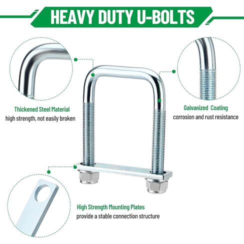 4 Pack Square U Bolt for 3 Inch Wide Leaf Spring, Galvanized Steel U Bolt Brackets with Plates, 5" Long x 3-1/8" Wide x 5/8" Diameter, Fit for Truck, Trailer and Boat in Saudi Arabia