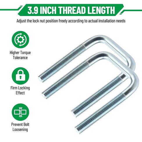 4 Pack Square U Bolt for 3 Inch Wide Leaf Spring, Galvanized Steel U Bolt Brackets with Plates, 5" Long x 3-1/8" Wide x 5/8" Diameter, Fit for Truck, Trailer and Boat in Saudi Arabia
