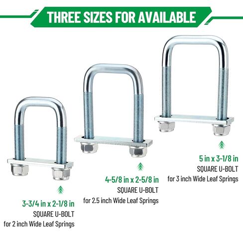 4 Pack Square U Bolt for 3 Inch Wide Leaf Spring, Galvanized Steel U Bolt Brackets with Plates, 5" Long x 3-1/8" Wide x 5/8" Diameter, Fit for Truck, Trailer and Boat in Saudi Arabia