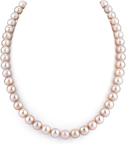 The Pearl Source 8-9mm AAA Quality Round Pink Freshwater Cultured Pearl Necklace for Women in 17" Princess Length in Saudi Arabia