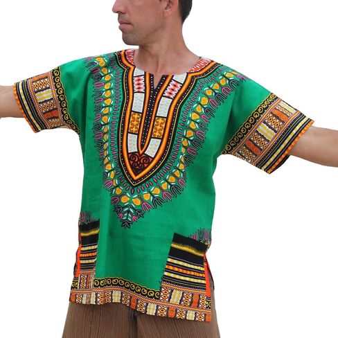 قميص RaanPahMuang Dashiki الأفريقي التقليدي مصنوع من قطن الباتيك الخفيف والرفيع in Saudi Arabia