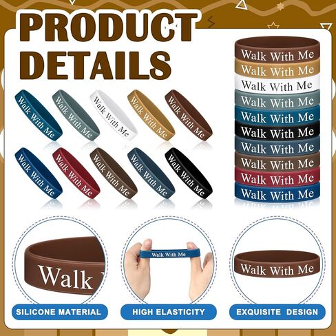 50 Pcs LDS Mormon Silicone Bracelet LDS Youth Theme Walk with Me Bracelet Bishop Christian Faith Baptism Gifts for Men Women Teens(Classic Color) in Saudi Arabia