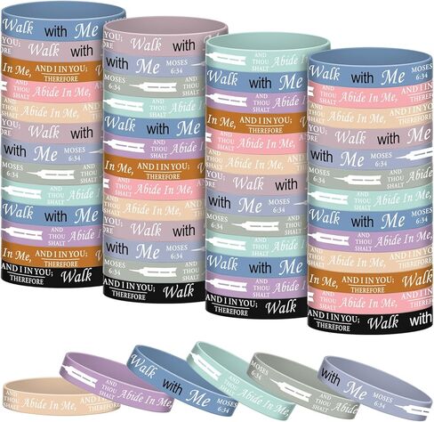 50 Pcs LDS Mormon Silicone Bracelet LDS Youth Theme Walk with Me Bracelet Bishop Christian Faith Baptism Gifts for Men Women Teens(Classic Color) in Saudi Arabia