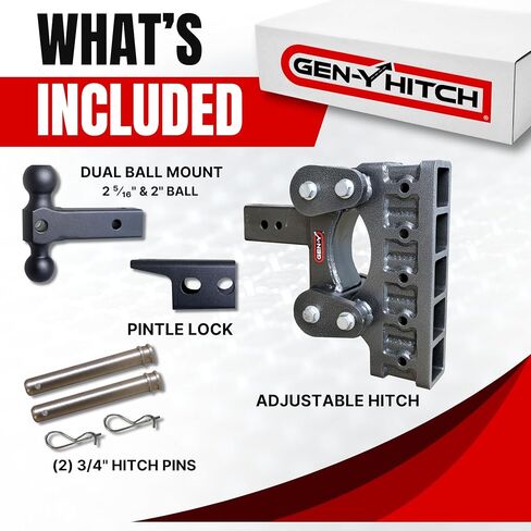 GEN-Y Hitch Heavy Duty Tow Hitch for 2.5" Receiver - 9" Drop/Rise with 5 Adjustable Positions, Includes Dual Ball Mount, Pintle Lock and Pins, 32,000 lbs Towing Capacity, 3,500 lbs Tongue Weight in Saudi Arabia