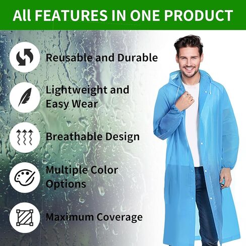 Ponchos Family Pack, (8 Pack) Rain Poncho for Adults Disposable Emergency Rain Ponchos in Saudi Arabia