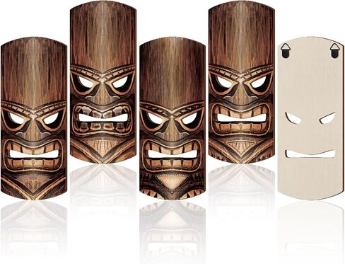 Soulchen 4 Pcs 11.8 Inch Wooden Tiki Masks Tiki Totem Hanging Decor Island Tropical Polynesian Hawaiian Luau Bar Party Wall in Saudi Arabia