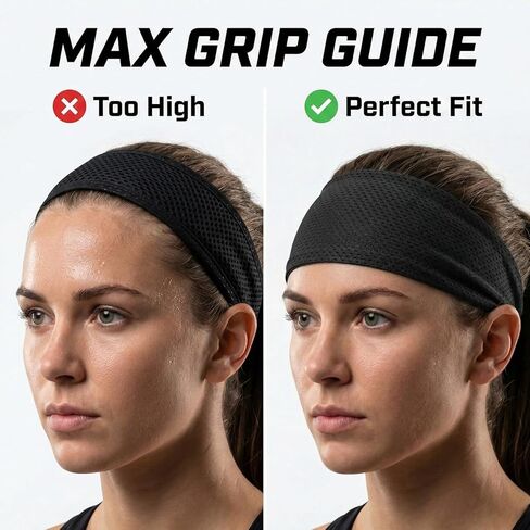 4 Pack Sport Headbands and Wristbands Set for Women Cooling Sweatbands Non Slip Moisture Wicking Elastic Athletic Hair Bands for Workout Gym Running Yoga (Black & Grey) in Kuwait