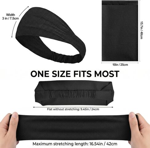 4 Pack Sport Headbands and Wristbands Set for Women Cooling Sweatbands Non Slip Moisture Wicking Elastic Athletic Hair Bands for Workout Gym Running Yoga (Black & Grey) in Kuwait