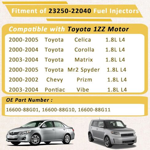 1ZZ-Motor 1.8 حاقن الوقود، متوافق مع/تويوتا 2000-2004 كورولا سيليكا ماتريكس 1.8 لتر، متوافق مع/بونتياك فيبي |مجموعة من 4| |OE#23250-22040| in Saudi Arabia