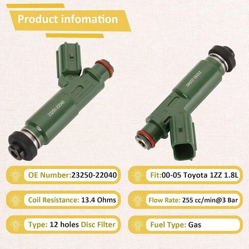 1ZZ-Motor 1.8 حاقن الوقود، متوافق مع/تويوتا 2000-2004 كورولا سيليكا ماتريكس 1.8 لتر، متوافق مع/بونتياك فيبي |مجموعة من 4| |OE#23250-22040| in Saudi Arabia