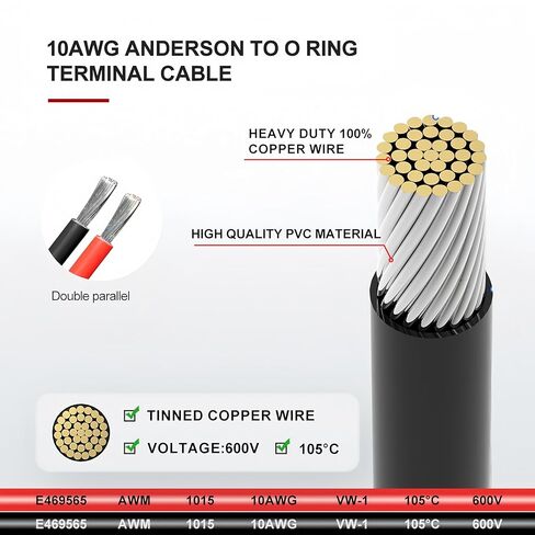 Anderson Connector to Ring Terminal Battery Cable 10AWG, Powerpole Style Anderson Powerpole Plug with 5 Fuses, Heavy Duty for Automotive, Portable Power Station & Solar Generator, 2FT in Saudi Arabia
