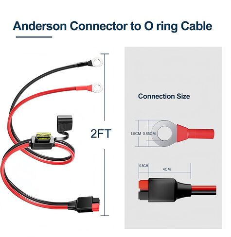 Anderson Connector to Ring Terminal Battery Cable 10AWG, Powerpole Style Anderson Powerpole Plug with 5 Fuses, Heavy Duty for Automotive, Portable Power Station & Solar Generator, 2FT in Saudi Arabia