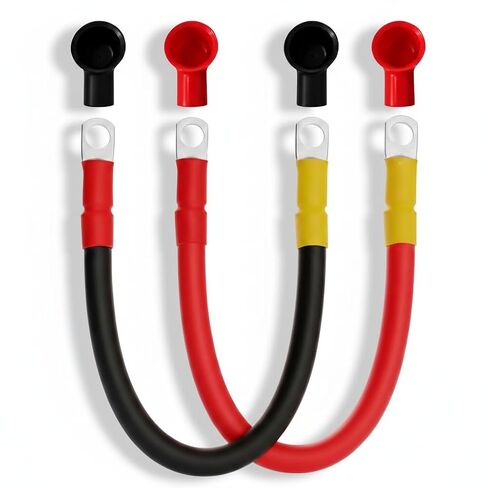مجموعة كابلات بطارية 4 AWG من النحاس النقي بطول 1 قدم - كابلات عاكسة مقاومة للحرارة والتآكل مع أطراف حلقية 3/8 بوصة للنظام الشمسي والمركبات الترفيهية والشاحنات والطاقة خارج الشبكة in Saudi Arabia