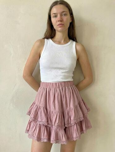 شورت نسائي مكشكش متدفق عالي الخصر تنانير بوهو لطيفة صغيرة غير رسمية صيفية للشاطئ شورت جولف للإجازات in Kuwait
